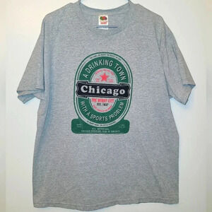 **4/$20 TEES*Chicago "Drinking Town with a Sports Problem" XL men's gray LOT D11